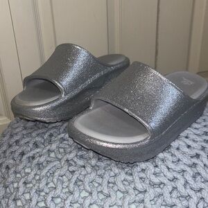 Silver Glitter Slide Sandals